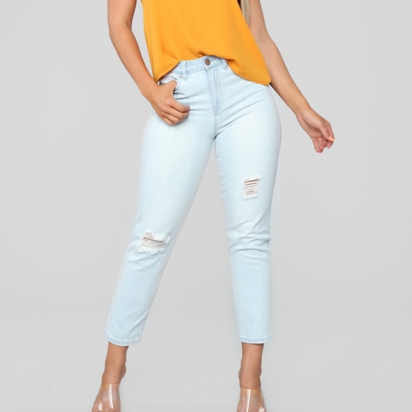 Fashion Nova Denim - Light blue ripped high waisted jeans